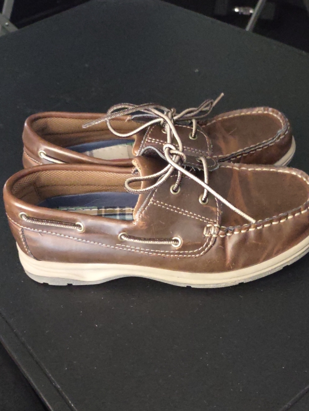Lands' End Brown Leather Moc Toe Boat Shoes Loafer Style